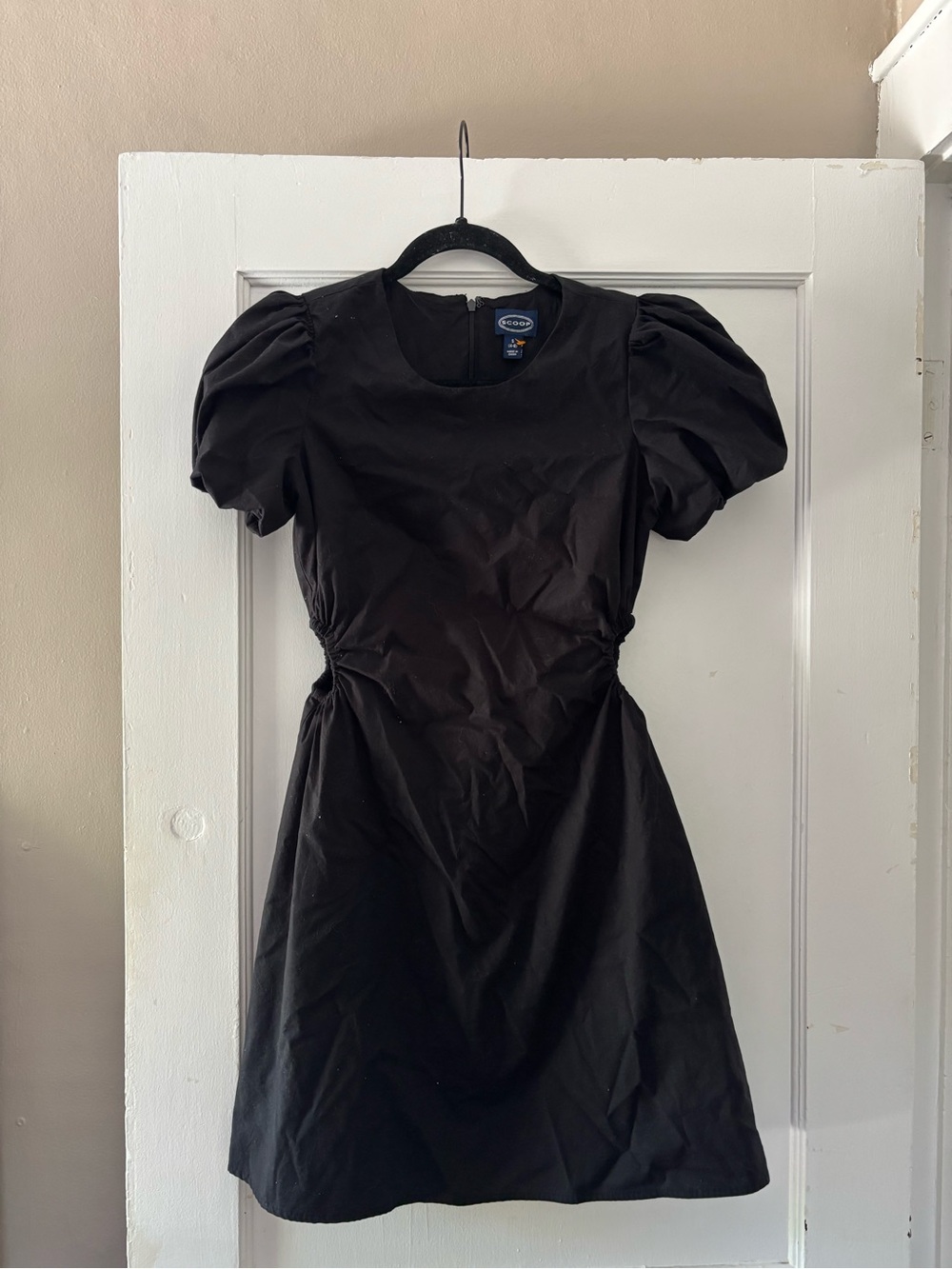 Black Puff-Sleeve Mini Dress with Cinched Waist